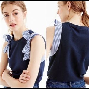 J Crew sleeveless navy top striped blue bow